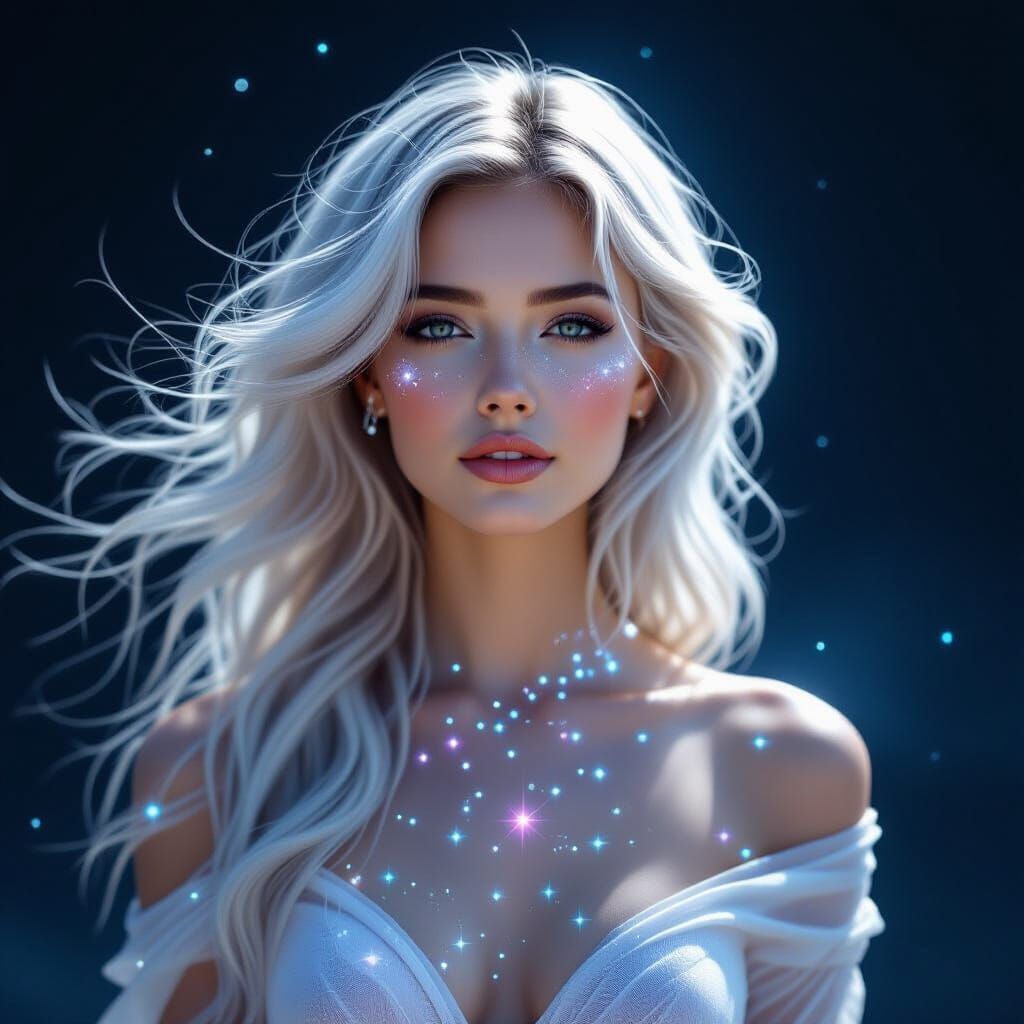 Ethereal Woman Woven from Air and Starlight