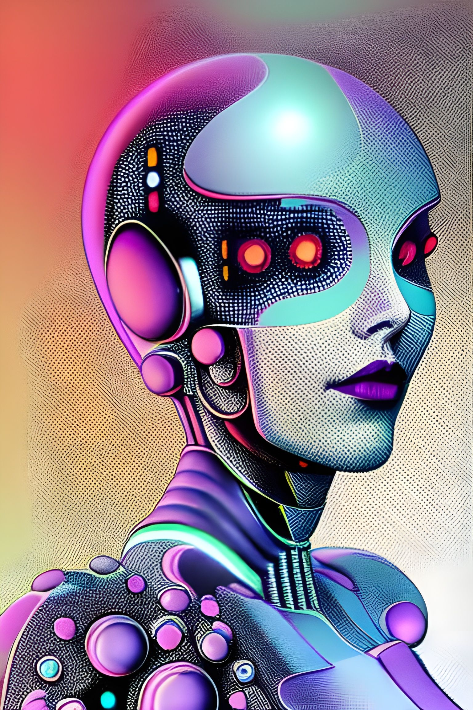 Cybernetic Android Digital Art in Synthwave Colors