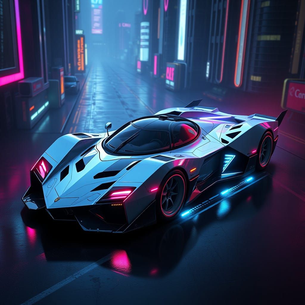 Aerodynamic Spaceship Car in Gritty Cyberpunk Style