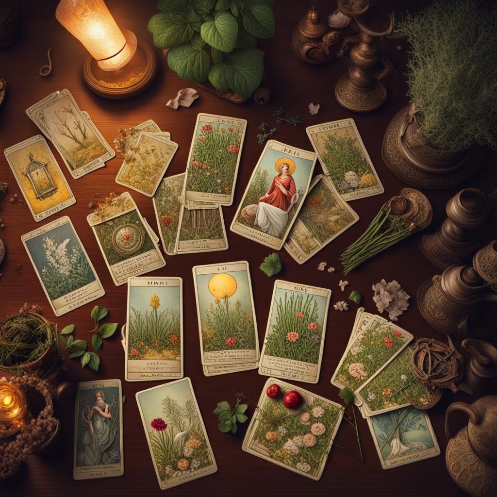 Mystical Tarot Card and Herb Still Life