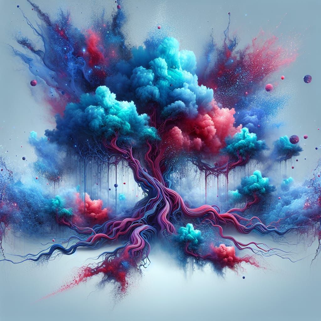 Blue Ethereal Forest: Surreal Abstract Splash Art