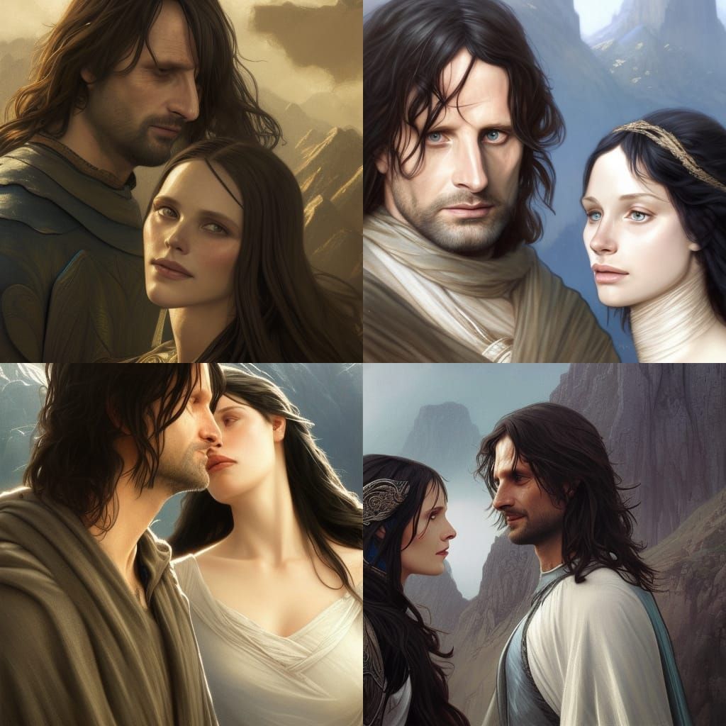 Aragorn and Arwen Portrait with Minas Tirith