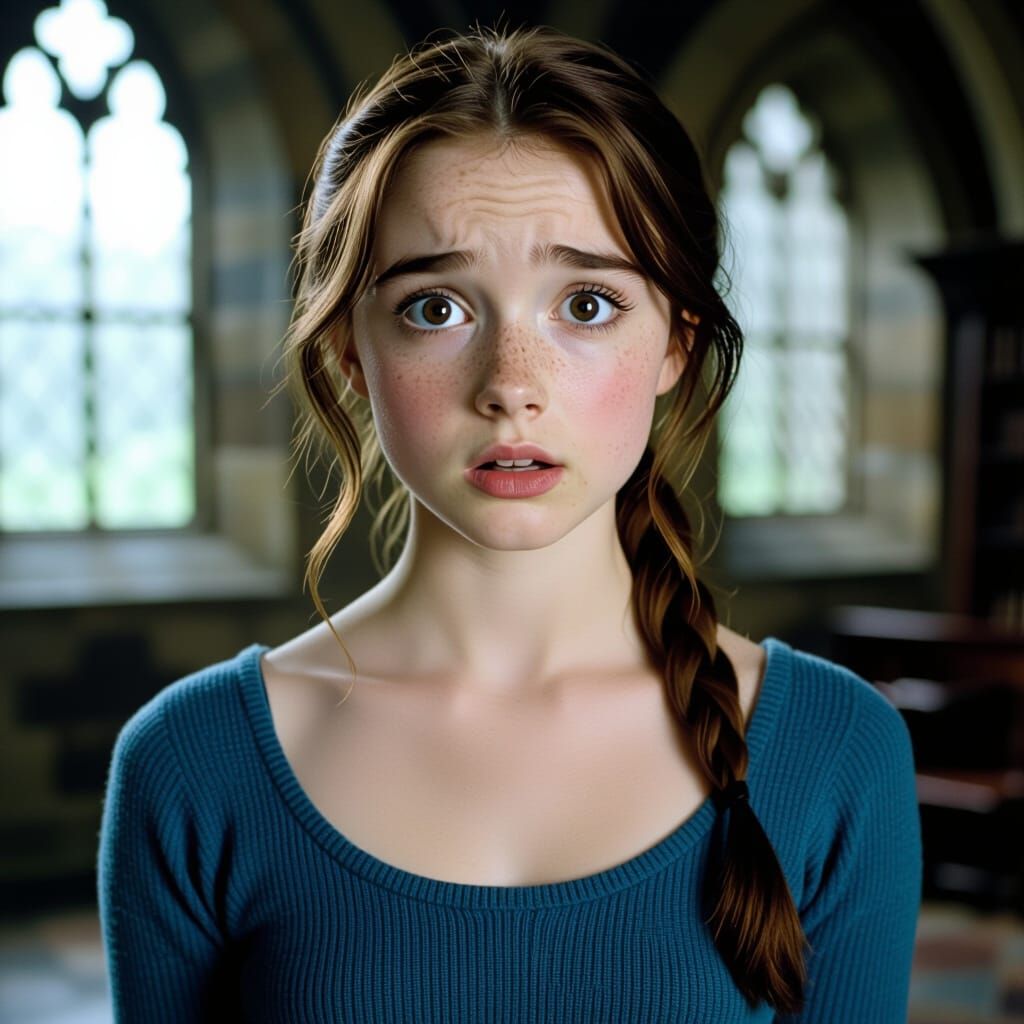 Scared Ravenclaw Student in Hogwarts, Cinematic Film Still