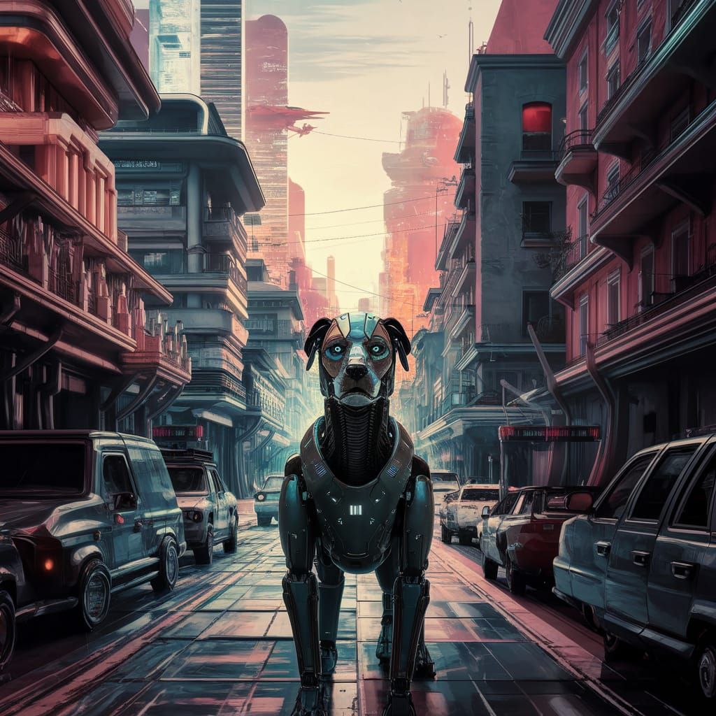 Robotic Dog Detective: Movie Poster in Futuristic City