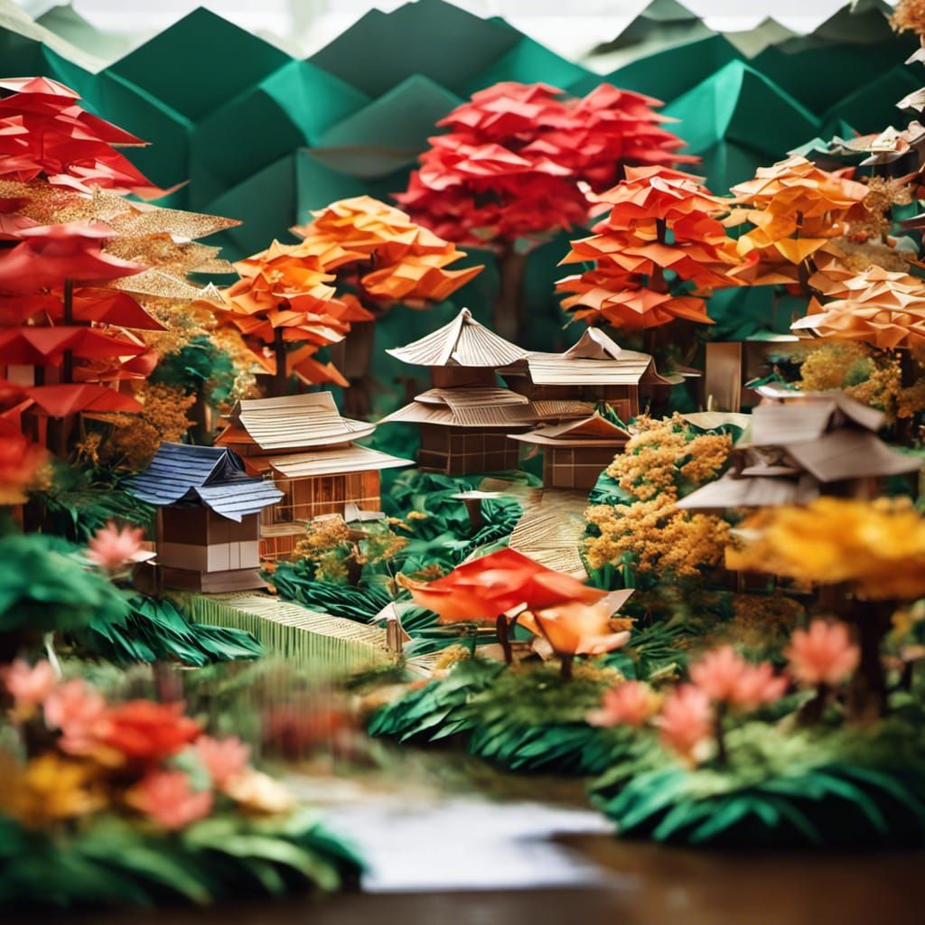 Origami Japanese Village with Garden