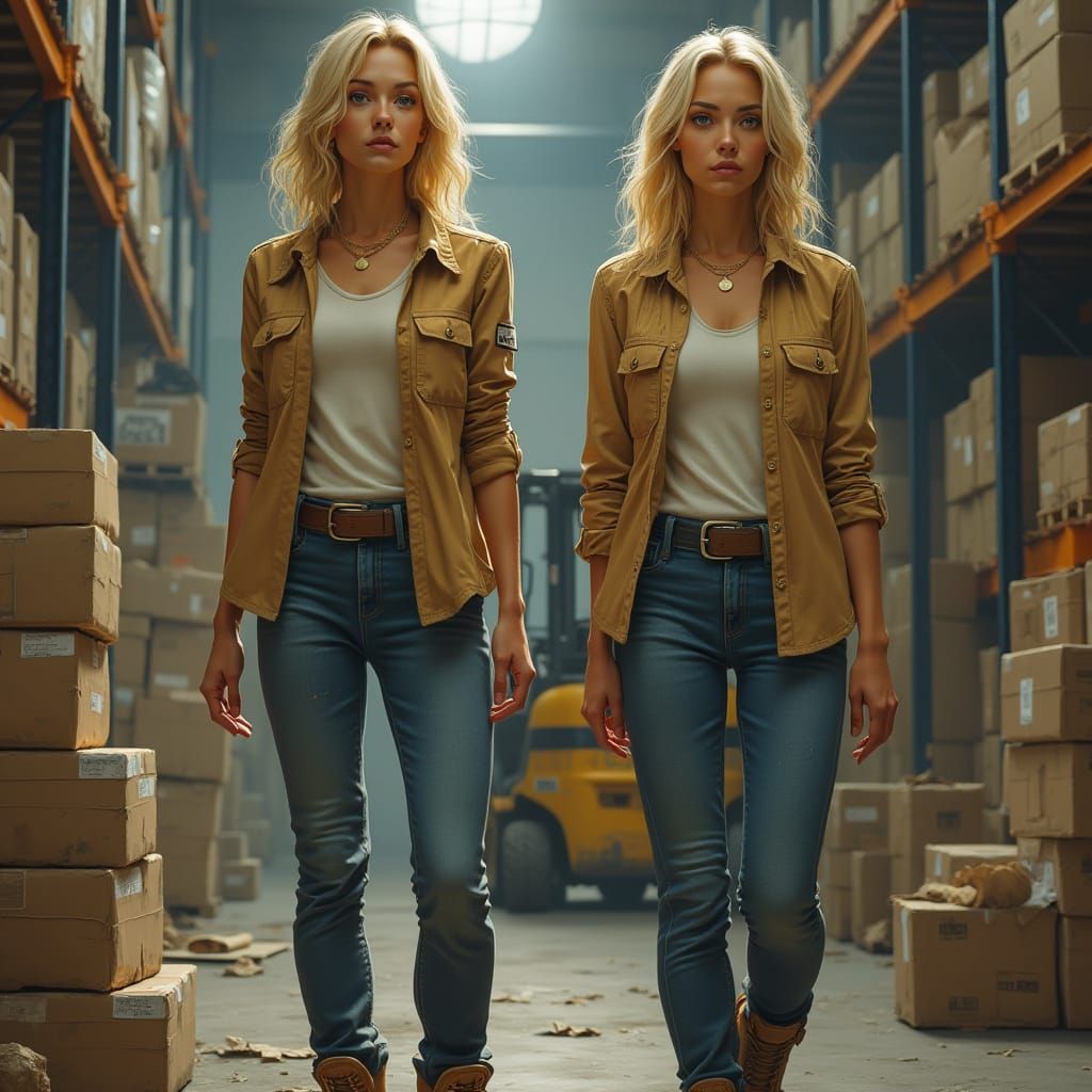 Hyper Realistic Women in Warehouse, Fitting Industrial and C...
