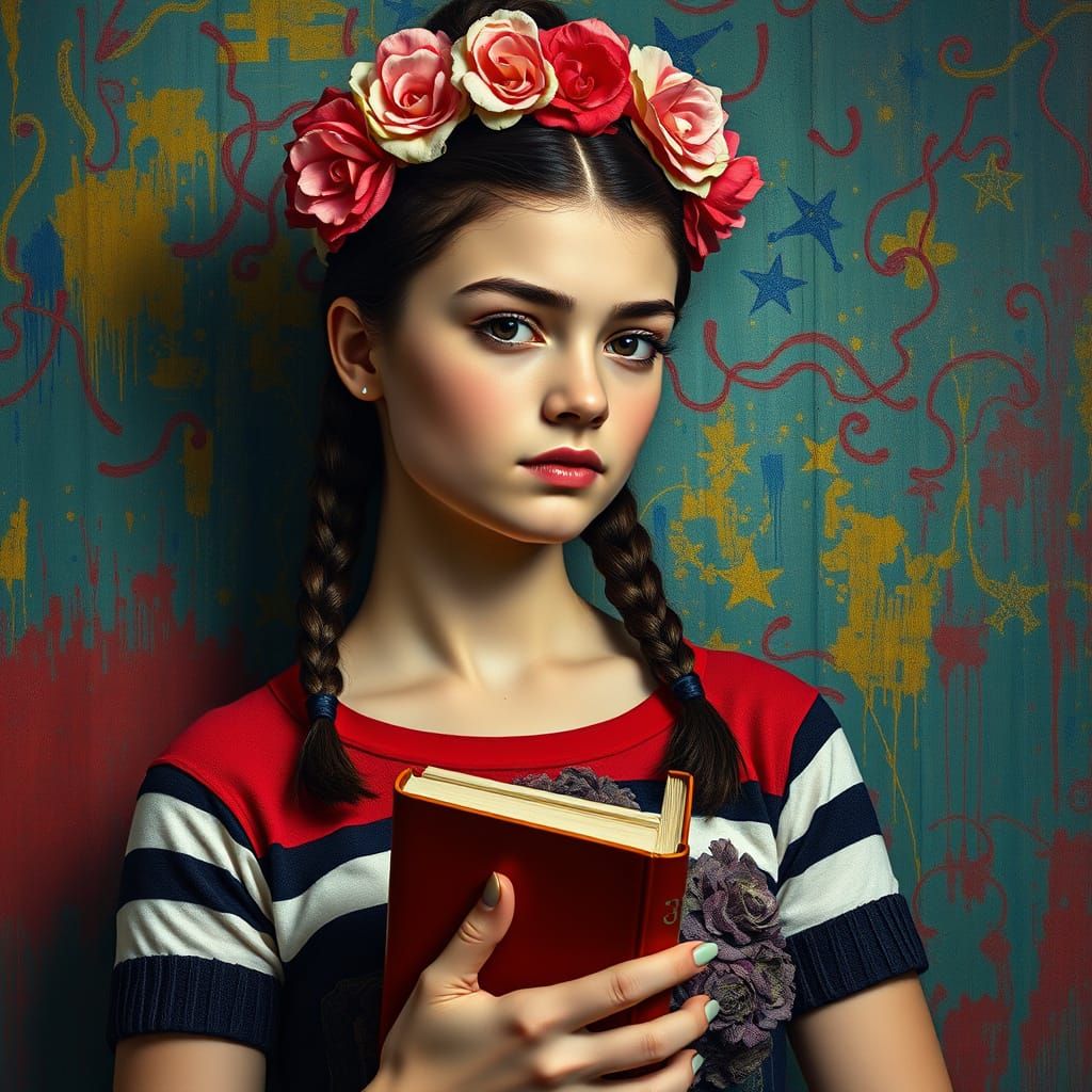 Girl With Book in Surrealist Style