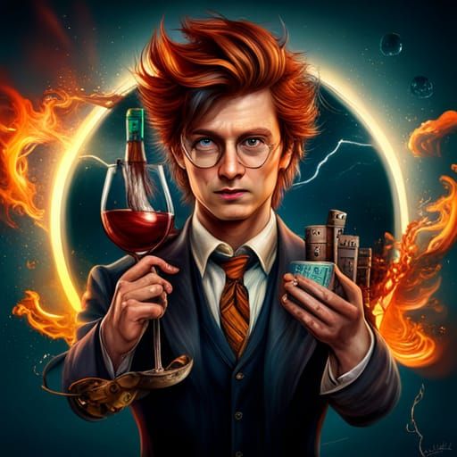a wine of glass and whiskey  harry potter