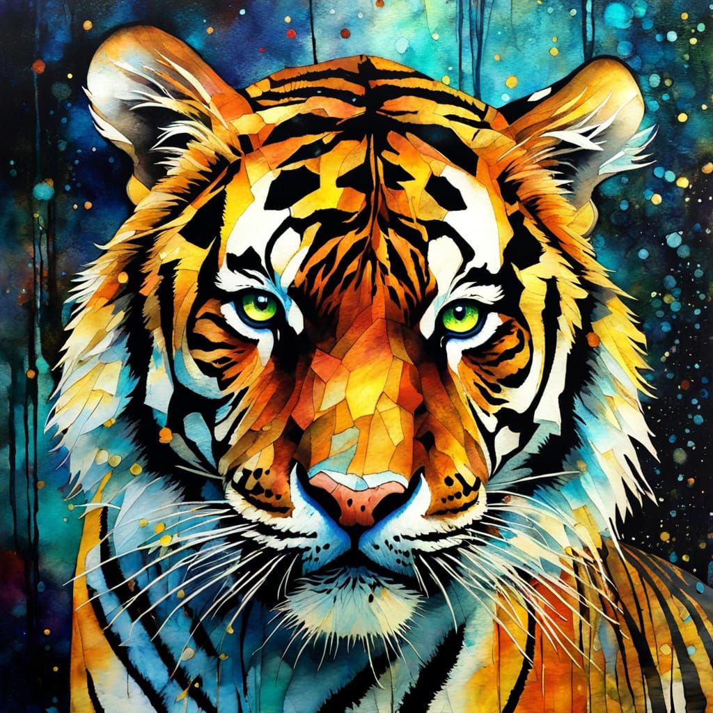 Siberian Tiger on the Prowl: Mixed Media Art