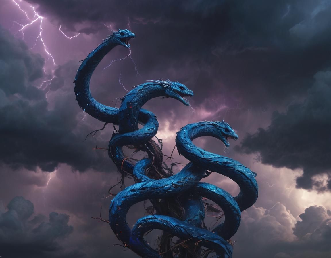 Giant Wind Serpents in Stormy Sky: Concept Art
