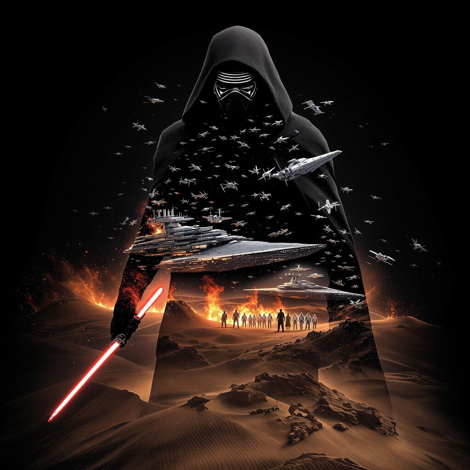 Kylo Ren's Dark Silhouette Holds a Wrecked Star Destroyer Am...