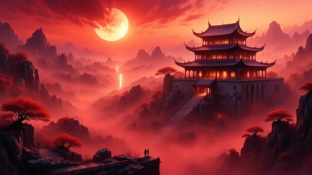 Ancient Chinese Temple in Red Mist Valley