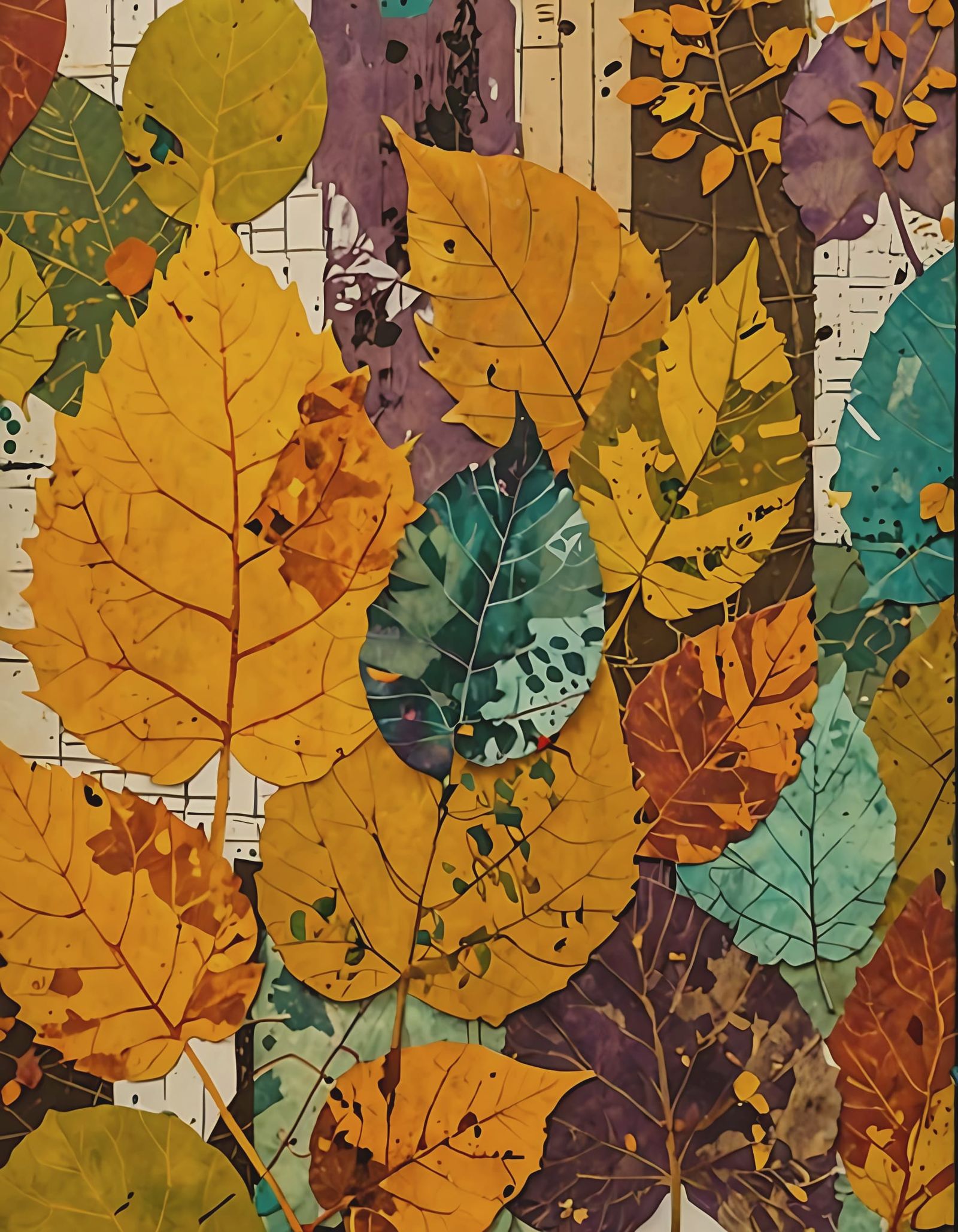 Botanical Monoprint Mixed-Media Collage in Autumnal Hues