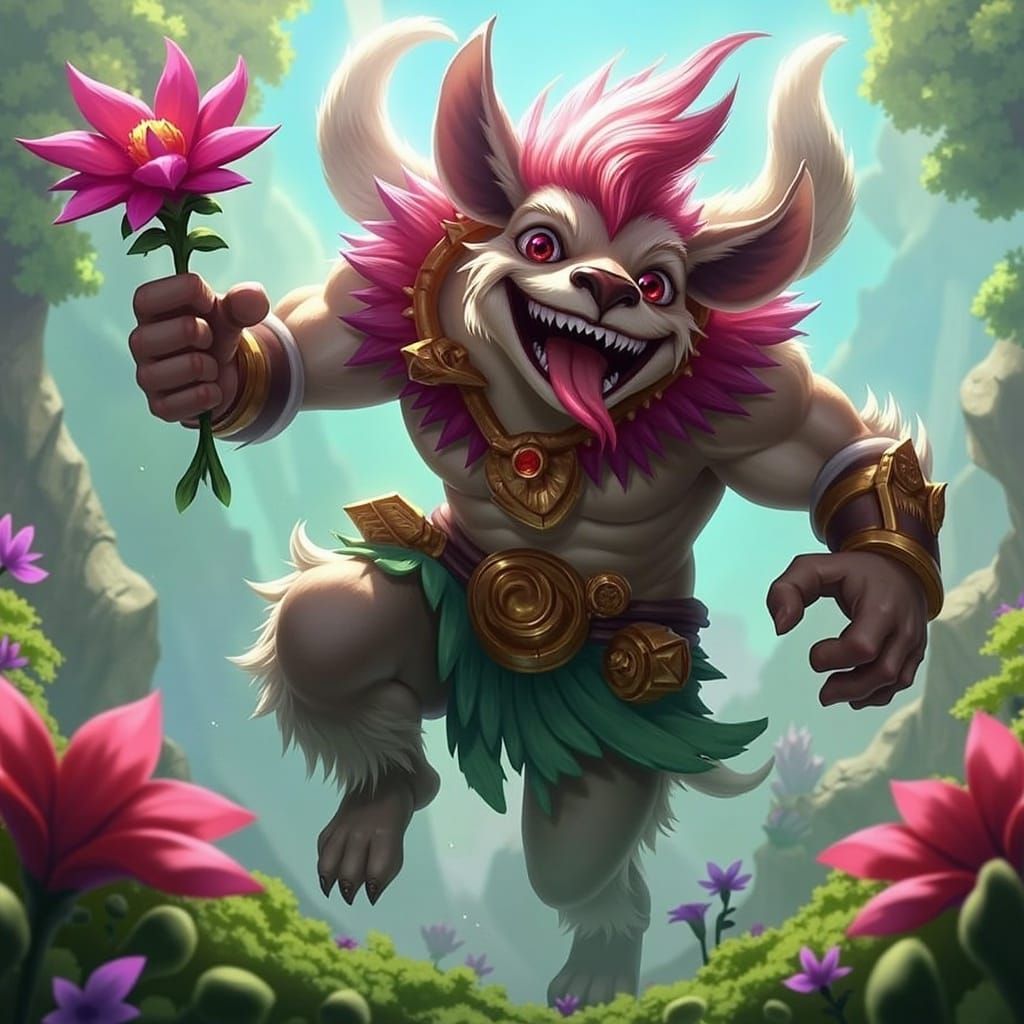 Fantasy Tapir Troll with Flowers in Aztec Style