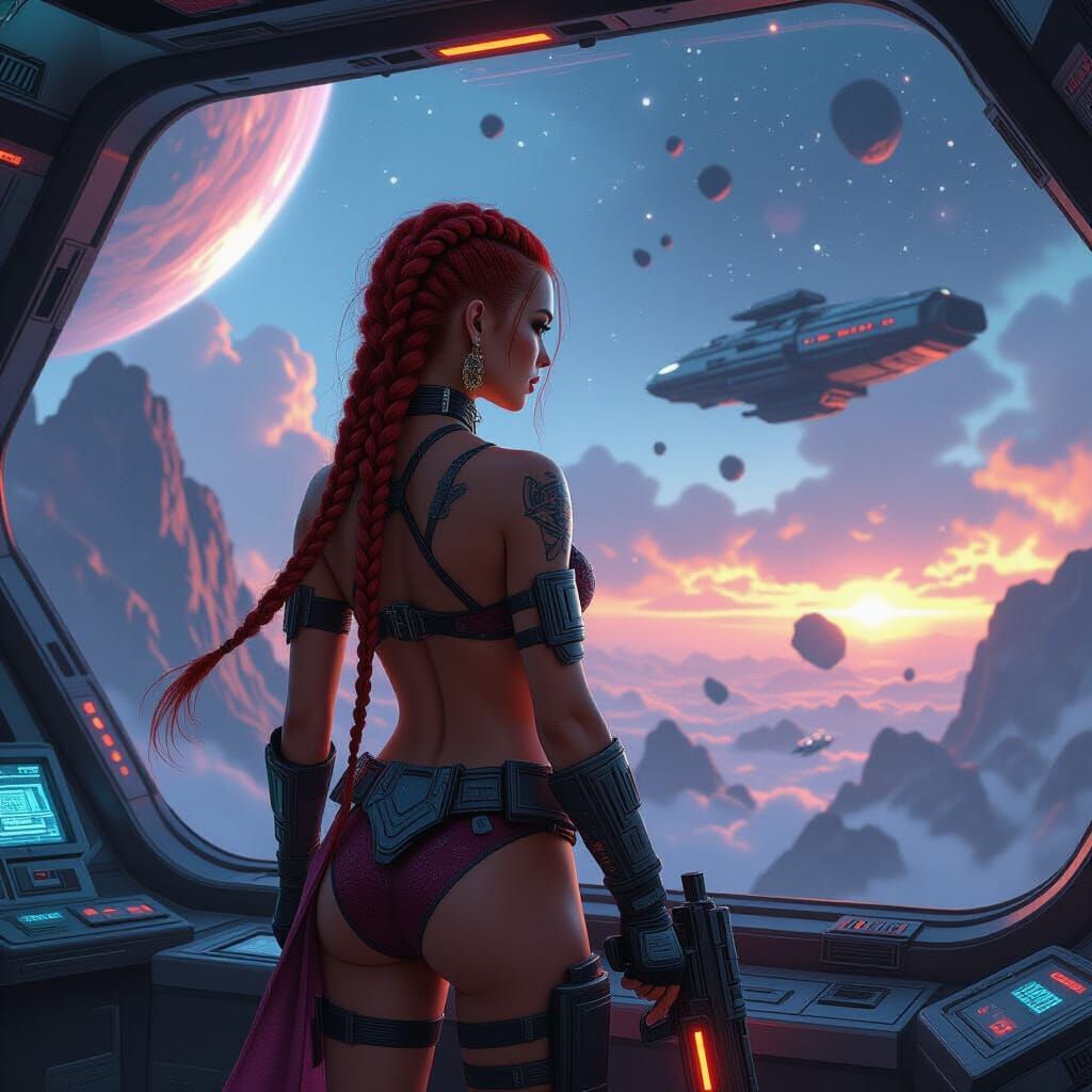 Space Pirate Queen on Starship Bridge