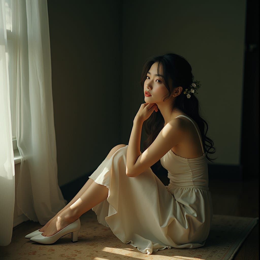 Elegant Asian Woman in Cinematic Film Still