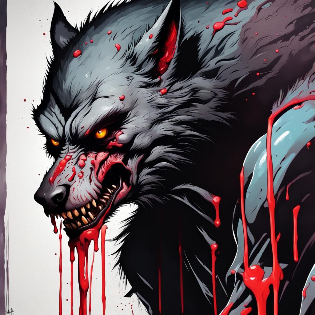 Scary Hairy Werewolf Graffiti Art Under Full Moon