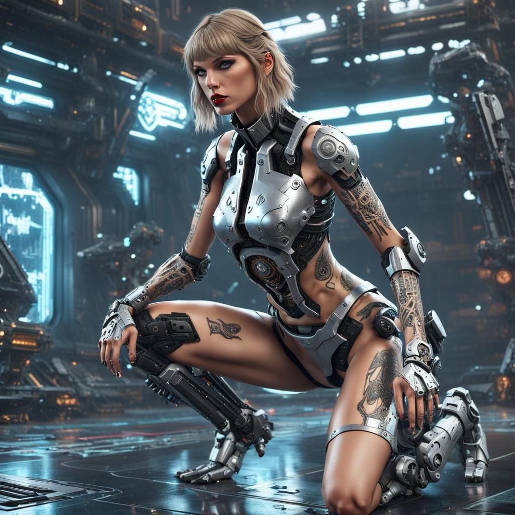 Taylor Swift as Cyberpunk Warrior in 8K