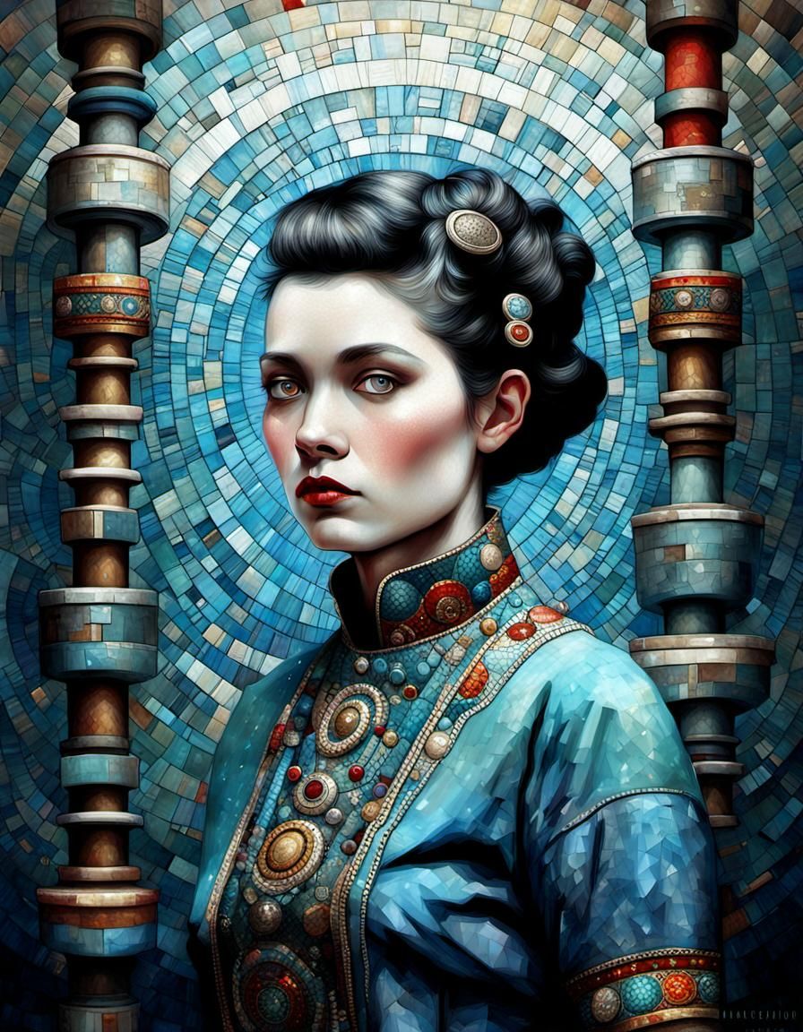 Hopi Plumber Portrait in Art Deco Mosaic Style