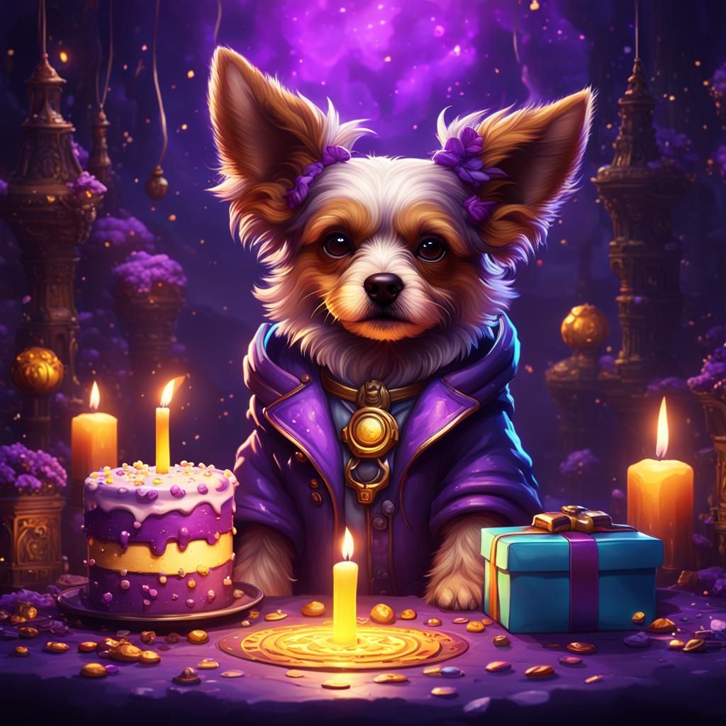 Dog's Birthday Live Stream in Dark Fantasy Style