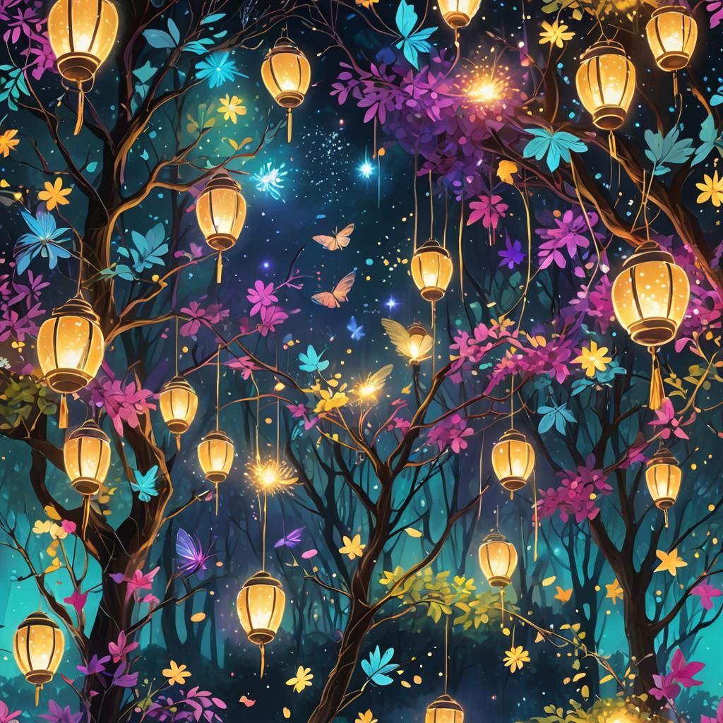 Magical Forest Celebration in Digital Fantasy Art Style