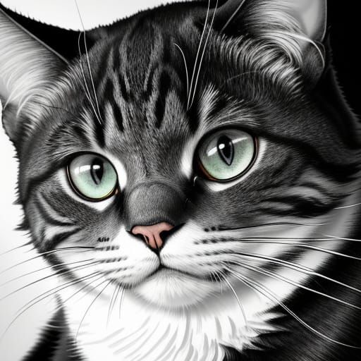 Elegant Black and White Ink Illustration of a Cat