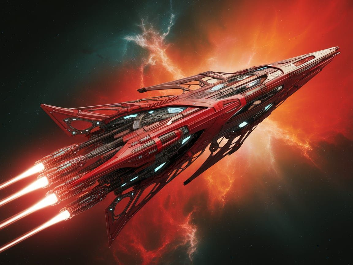 Intricate Spaceship Soaring Through Nebula in Art Nouveau St...