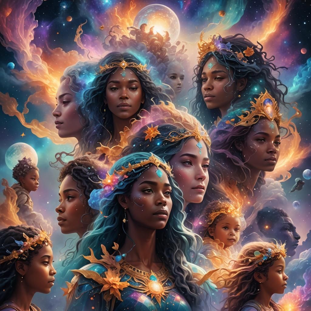 Faces of Motherhood: Holographic Astral Illustration