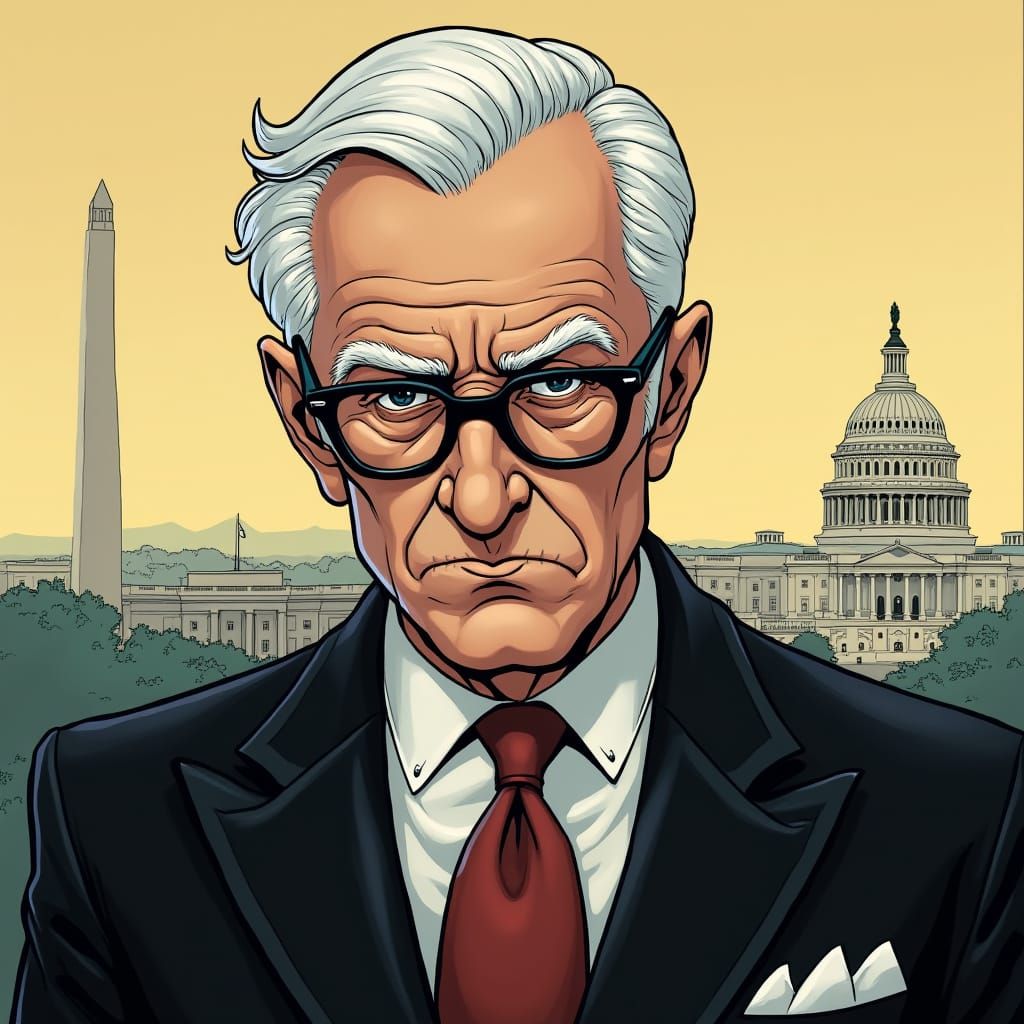 Aged Politician with Disdainful Gaze in Washington D.C.