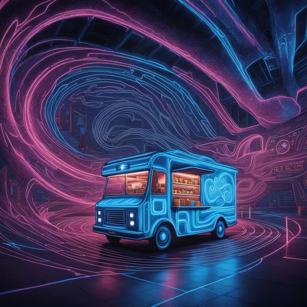 Futuristic Underground Food Truck in Synthwave Style