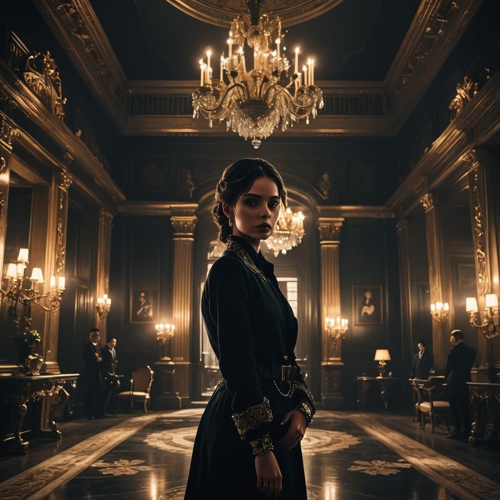 Mafia Girl in Mansion, Neo-Noir Digital Art