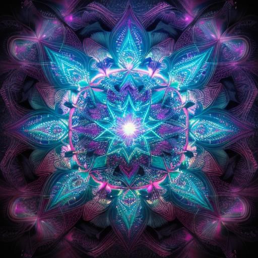 Praying Hands in Abstract Neon Fractal Style