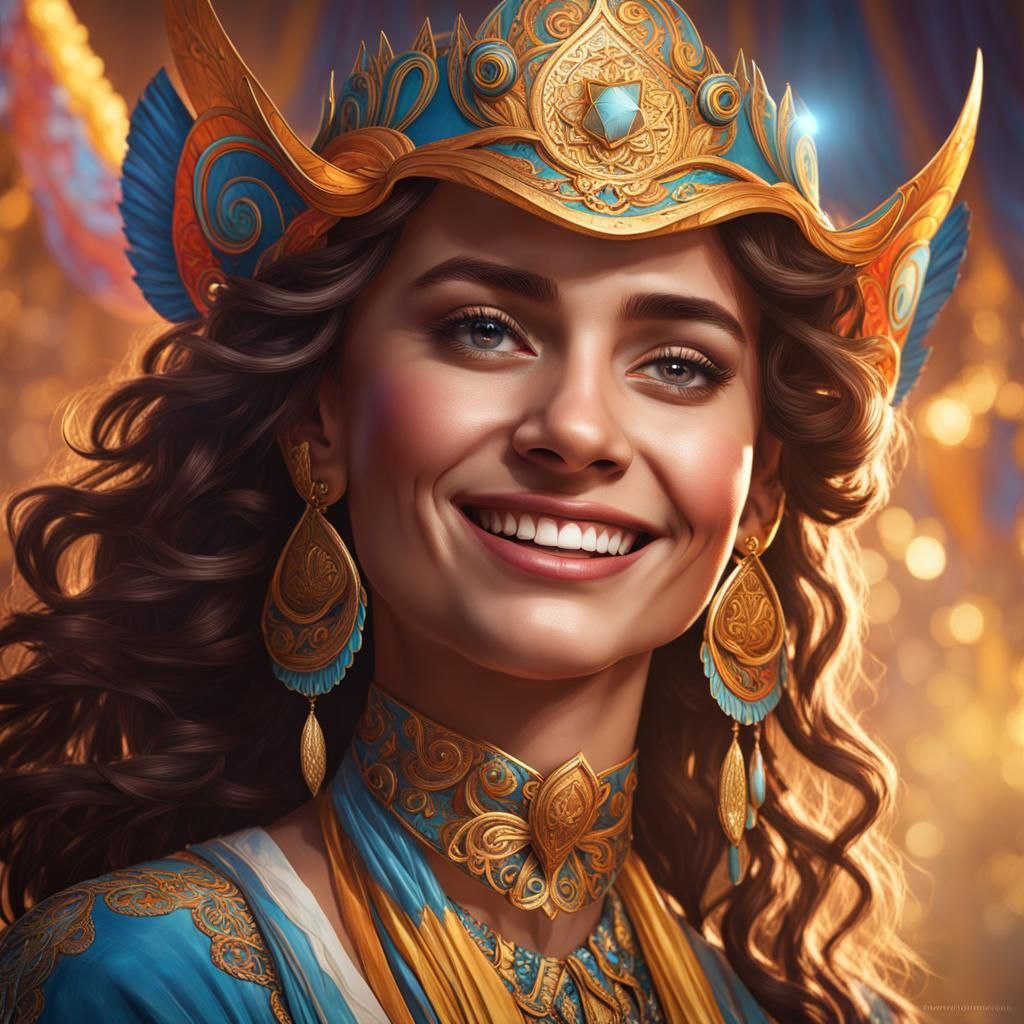 Smiling Cirque Performer Portrait in Hyperdetailed Style