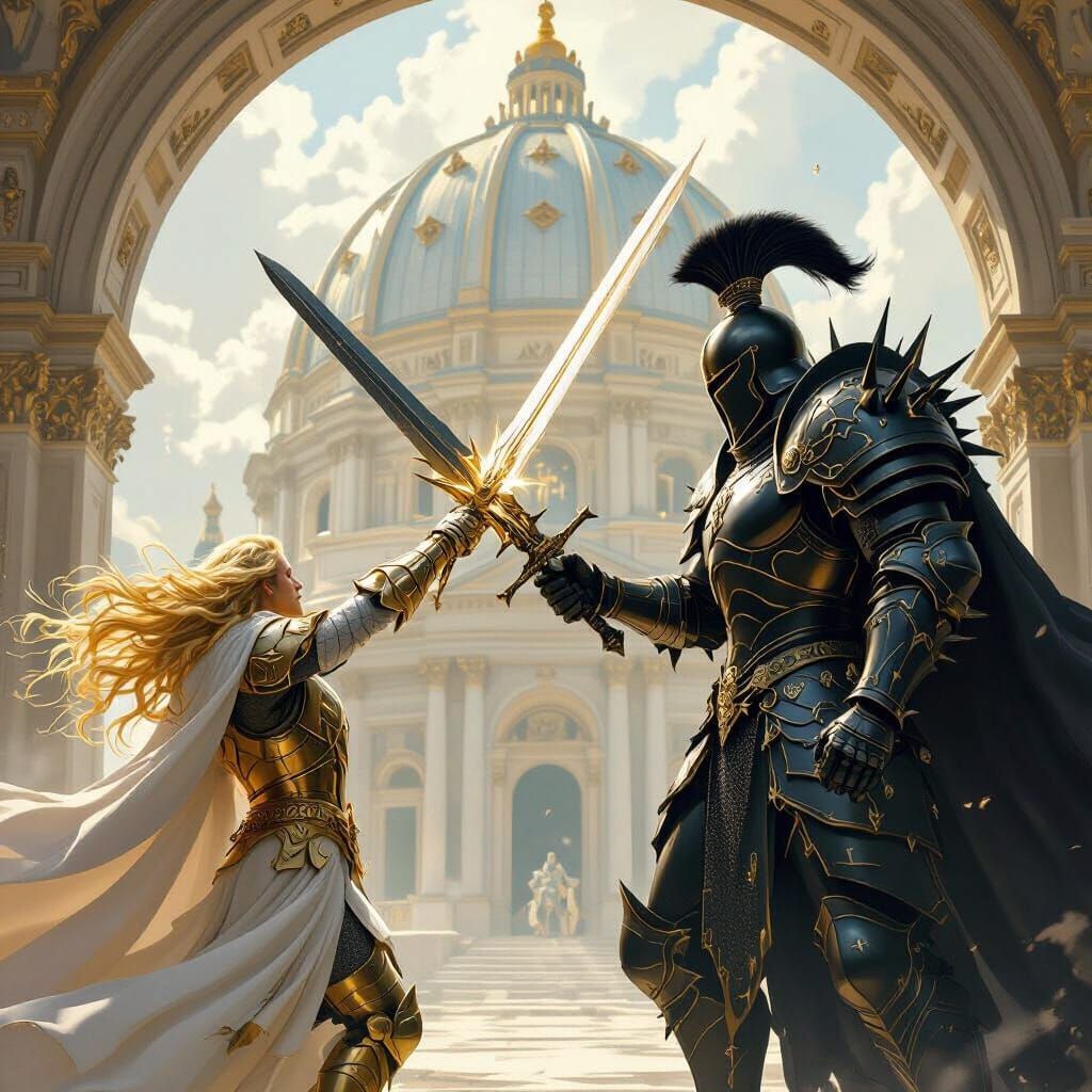 Golden Knight Battles Mega Knight in Ethereal Church Dome
