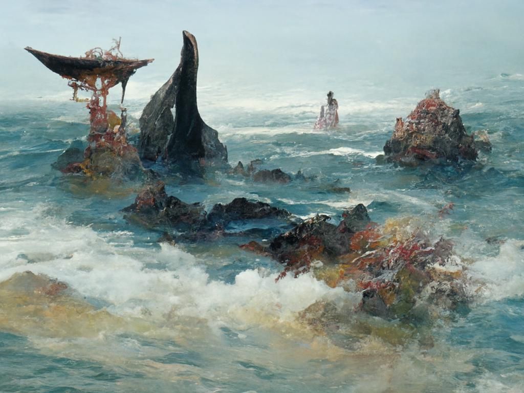Ethereal Ocean Landscape with Ancient Ruins