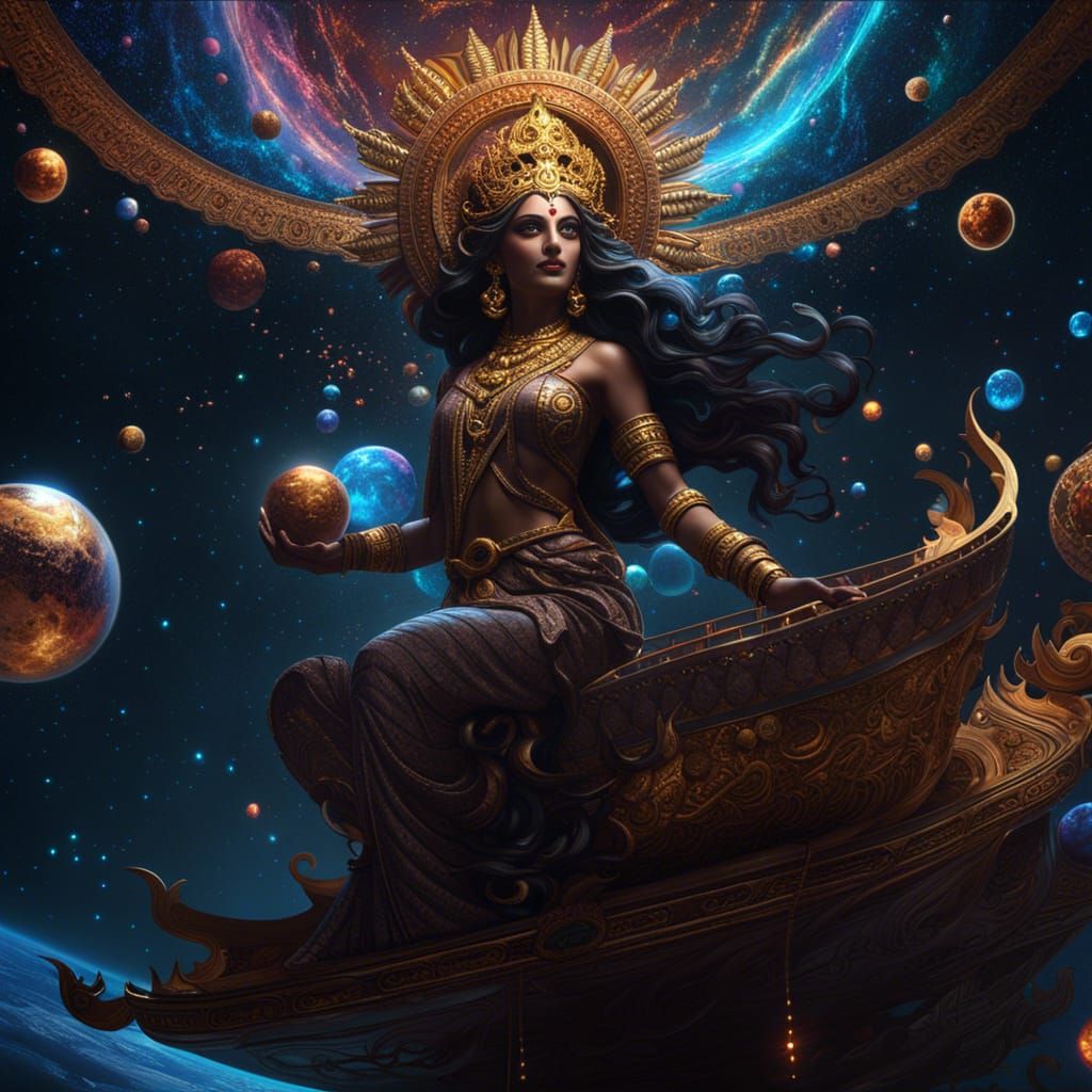 Hindu Goddess in Celestial Sea: Dark Fantasy Art