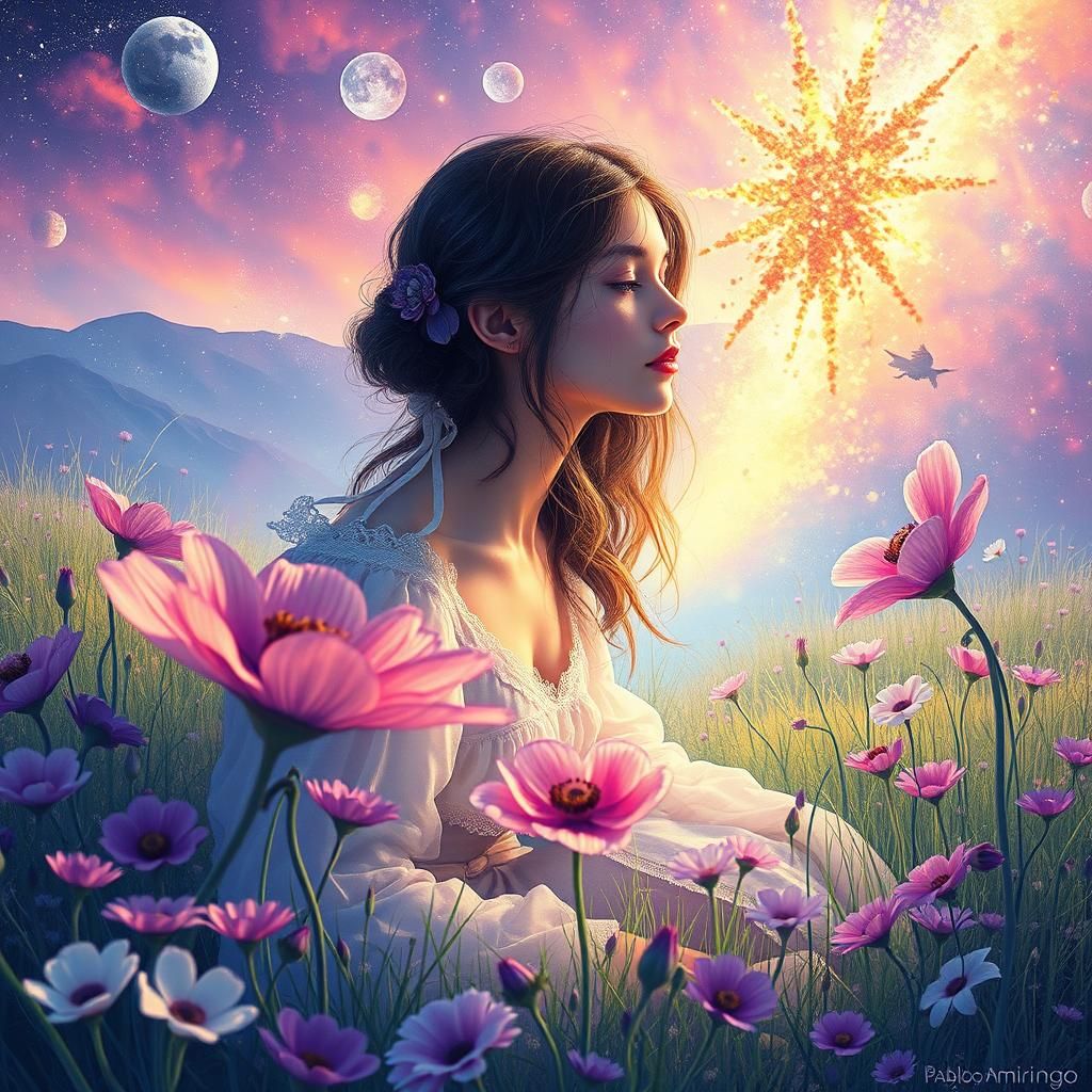 Cosmic Purple Anemones in Sicily, Holographic Illustration