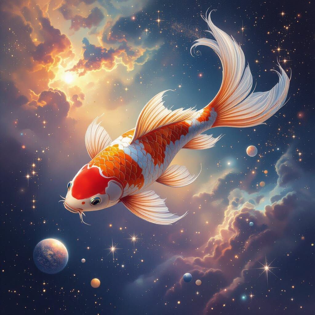 Celestial Koi Fish in Nebula, Digital Painting
