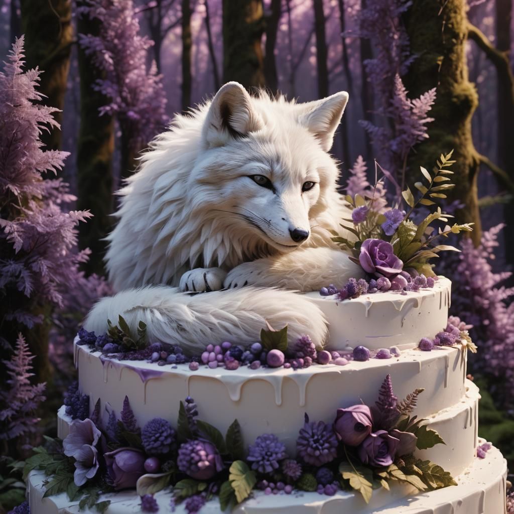 White fox wedding cake