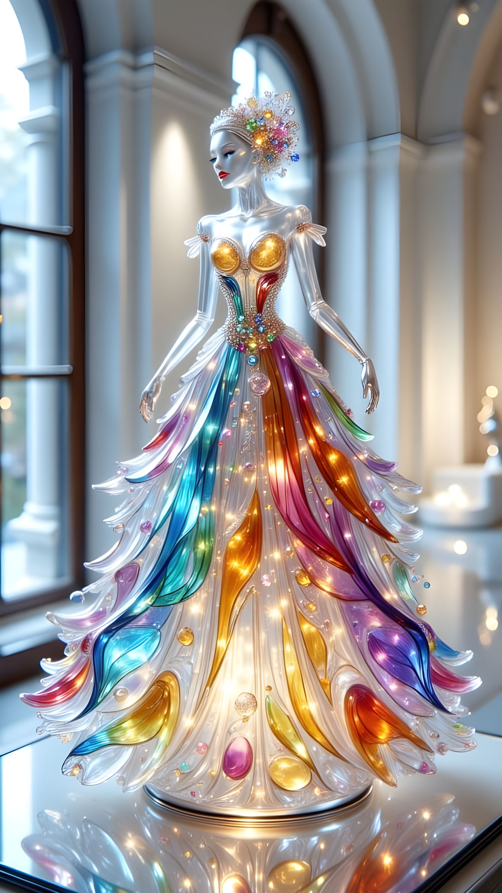 Beautiful Crystal Woman Stands Alone on Display in an Art Ga...