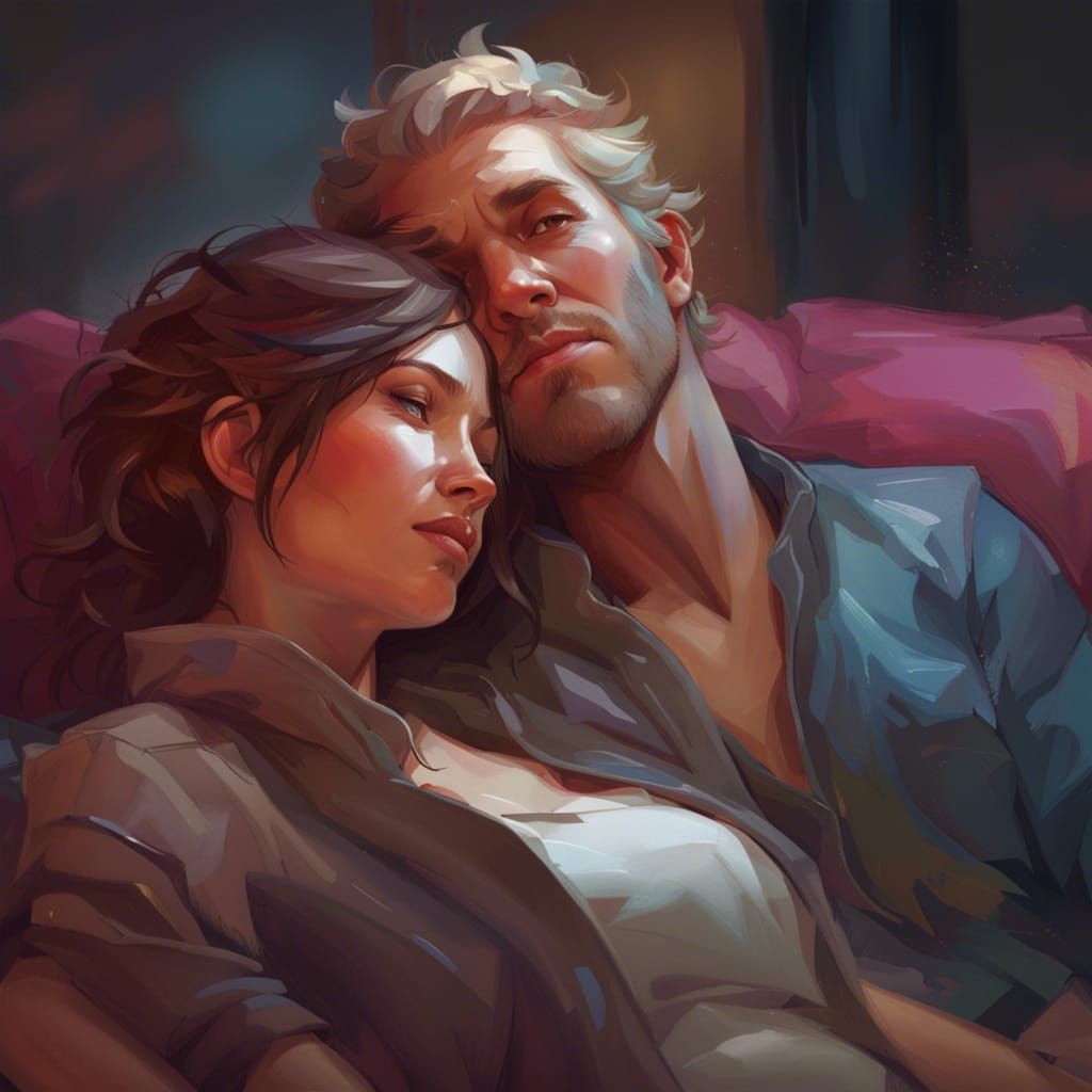 Cuddling Portrait in Hyperdetailed Art Nouveau Style