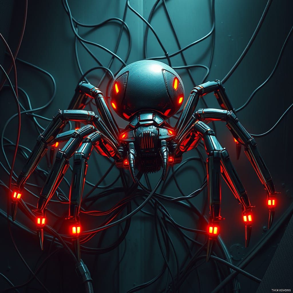 Cyberpunk Robot Spider with Neon Accents