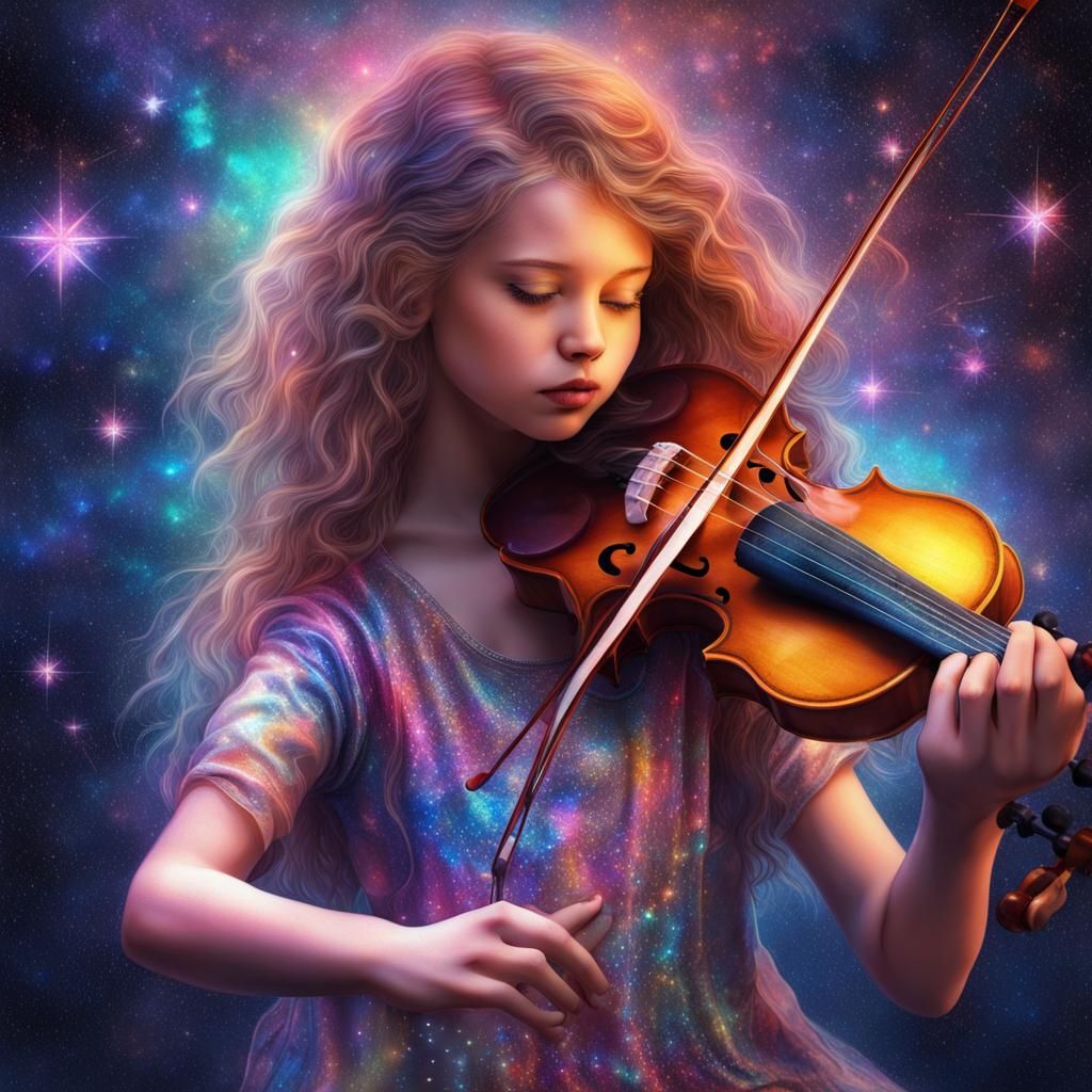 Girl Playing Violin on a Star