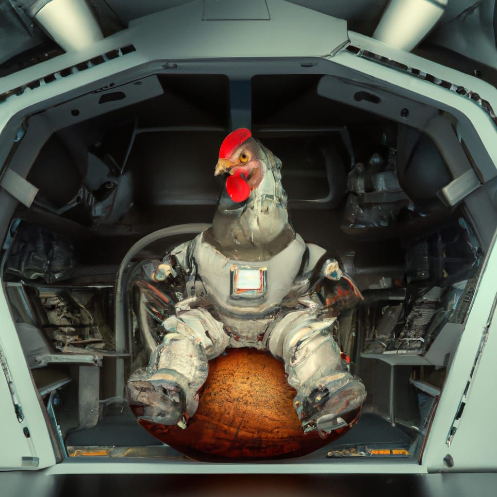 Hyperrealistic Rooster in Space Shuttle