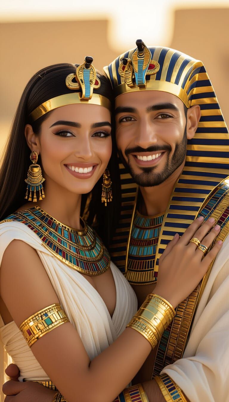 Egyptian Pharaoh and Queen in Golden Hour Light