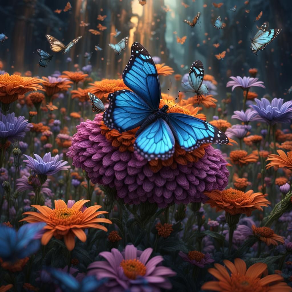 Butterfly Flower: Detailed Matte Painting in Deep Color