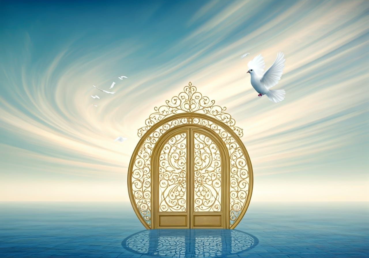 Ethereal Golden Gate in Abstract Sky