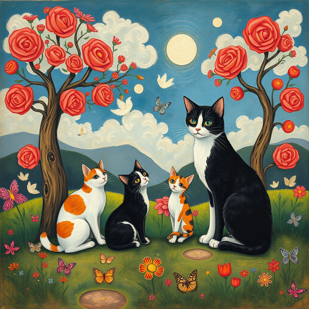 Surreal Cat Utopia: A Fusion of Artistic Styles