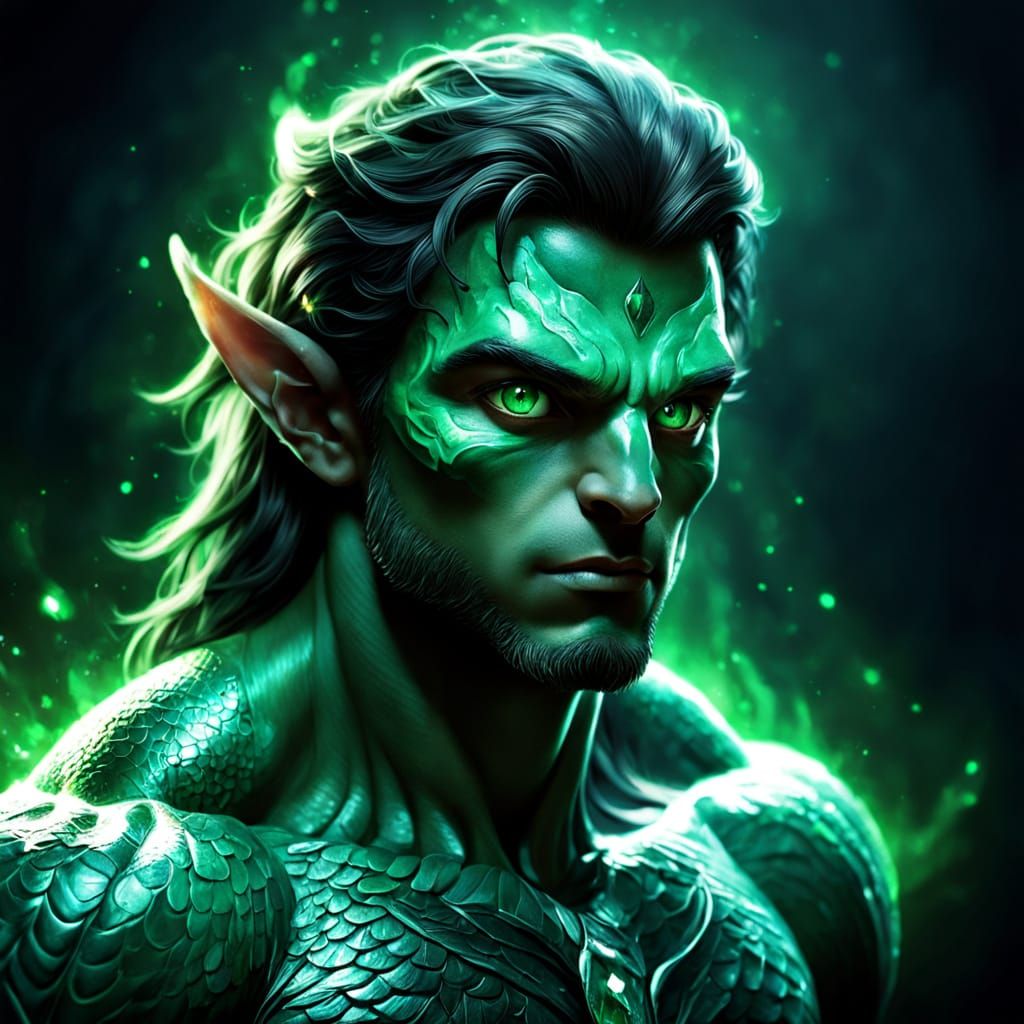 Mystical Green-Eyed Warrior in Fantasy Portrait