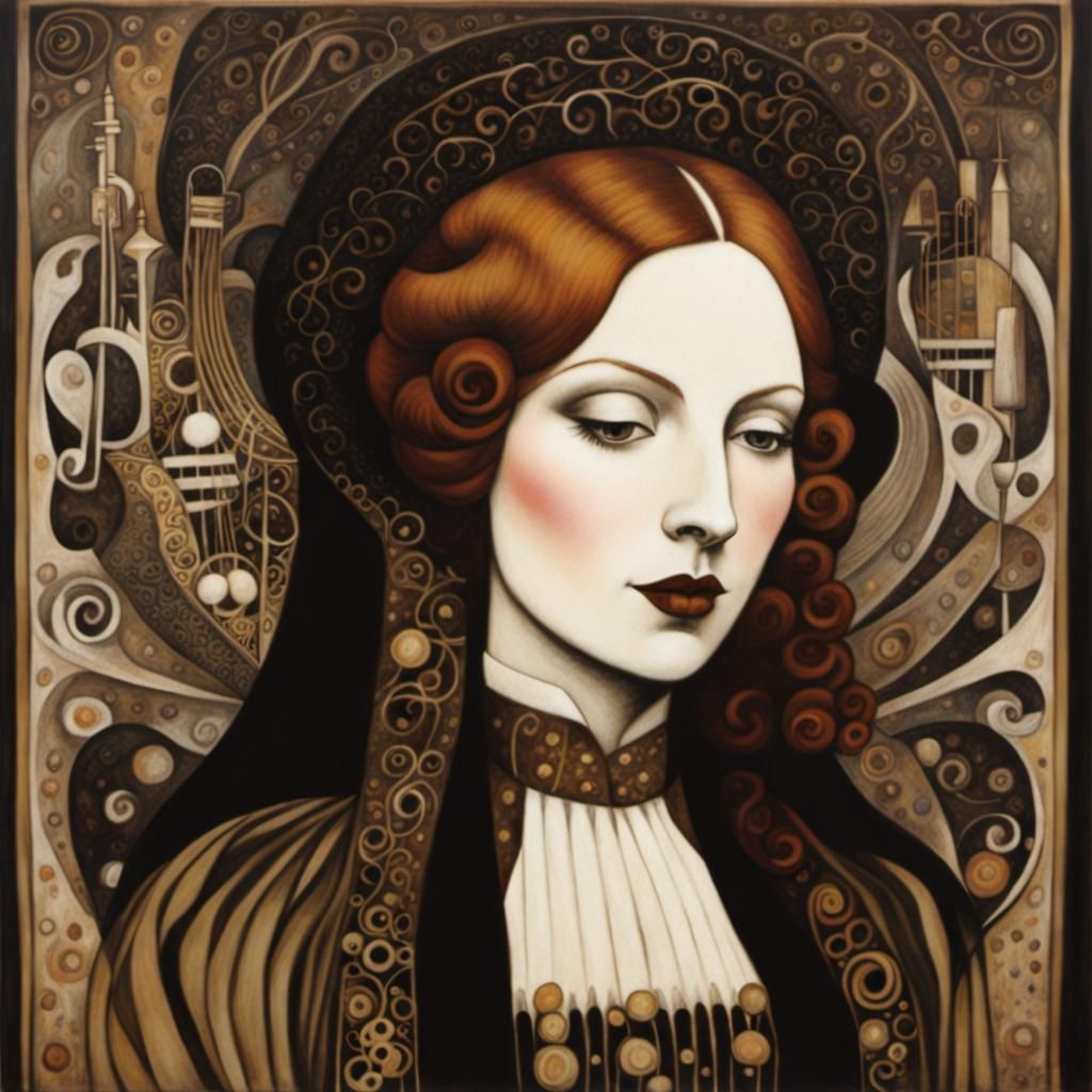 Victorian Gothic Ginger Portrait in Sepia Aquatint